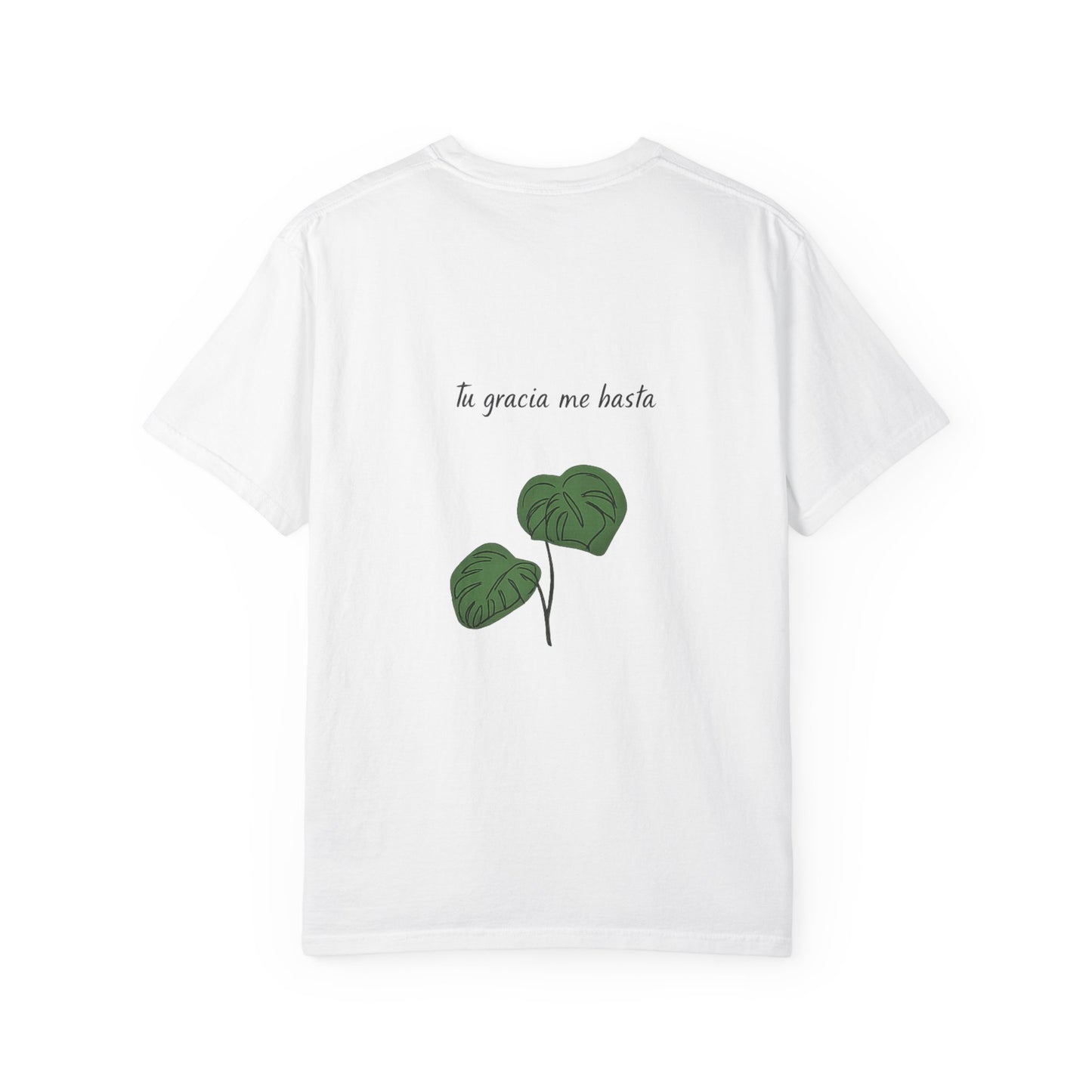 Monstera Leaf Tee — "tu gracia me basta" Spanish Plant Graphic T-Shirt by Ana