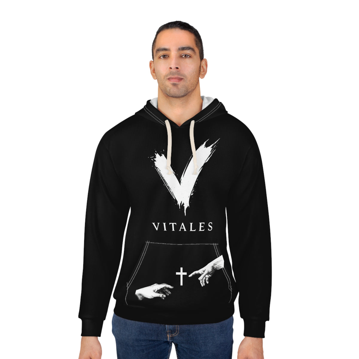 Christian Black All-Over Hoodie with Crosses and “I Am a Child of God” – Designed by Tony