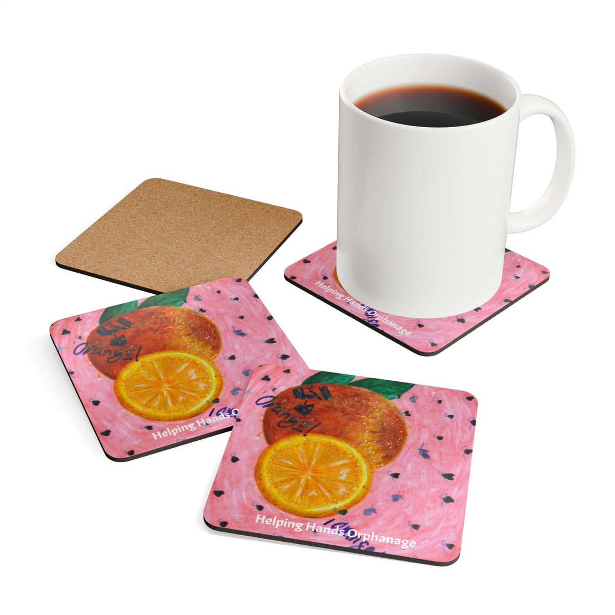 Orange Design Cork Coaster Set — Helping Hands Orphanage