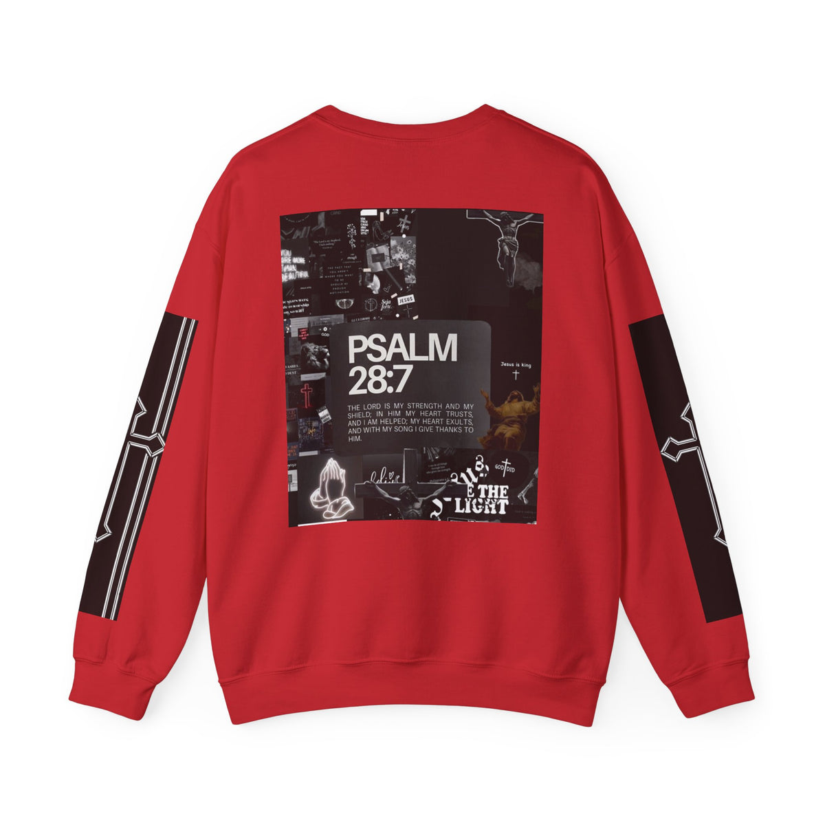 GOD Is Good Christian Crewneck Sweatshirt with Psalm 28:7 Design – Designed by Tony