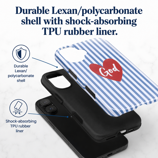God's Love Phone Case — Blue Stripes Design by Ana
