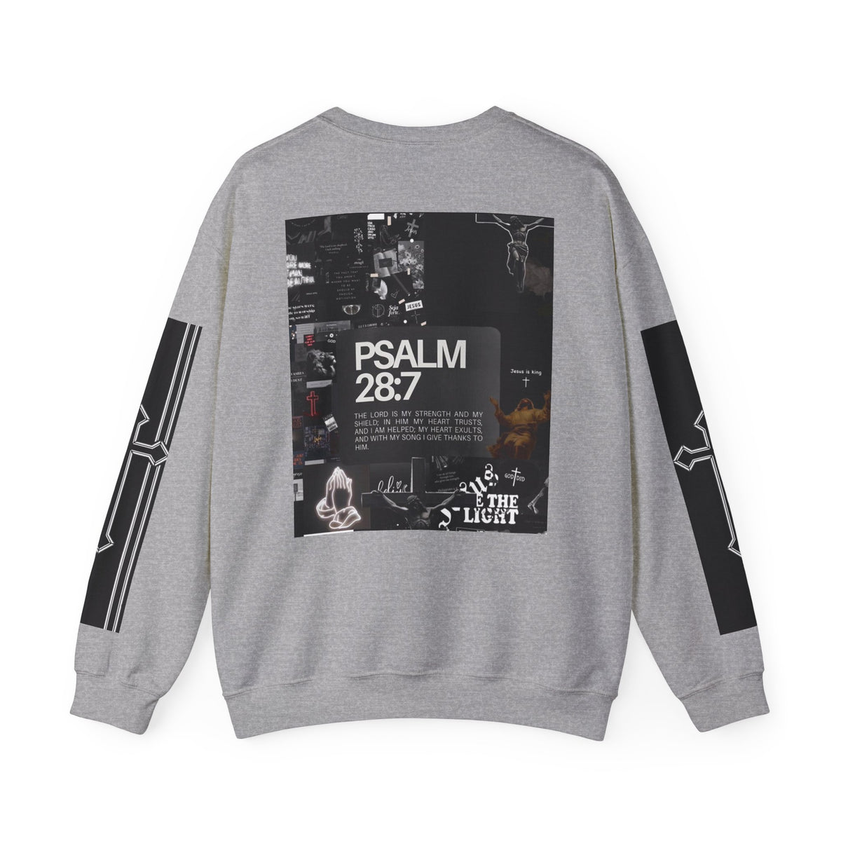 GOD Is Good Christian Crewneck Sweatshirt with Psalm 28:7 Design – Designed by Tony