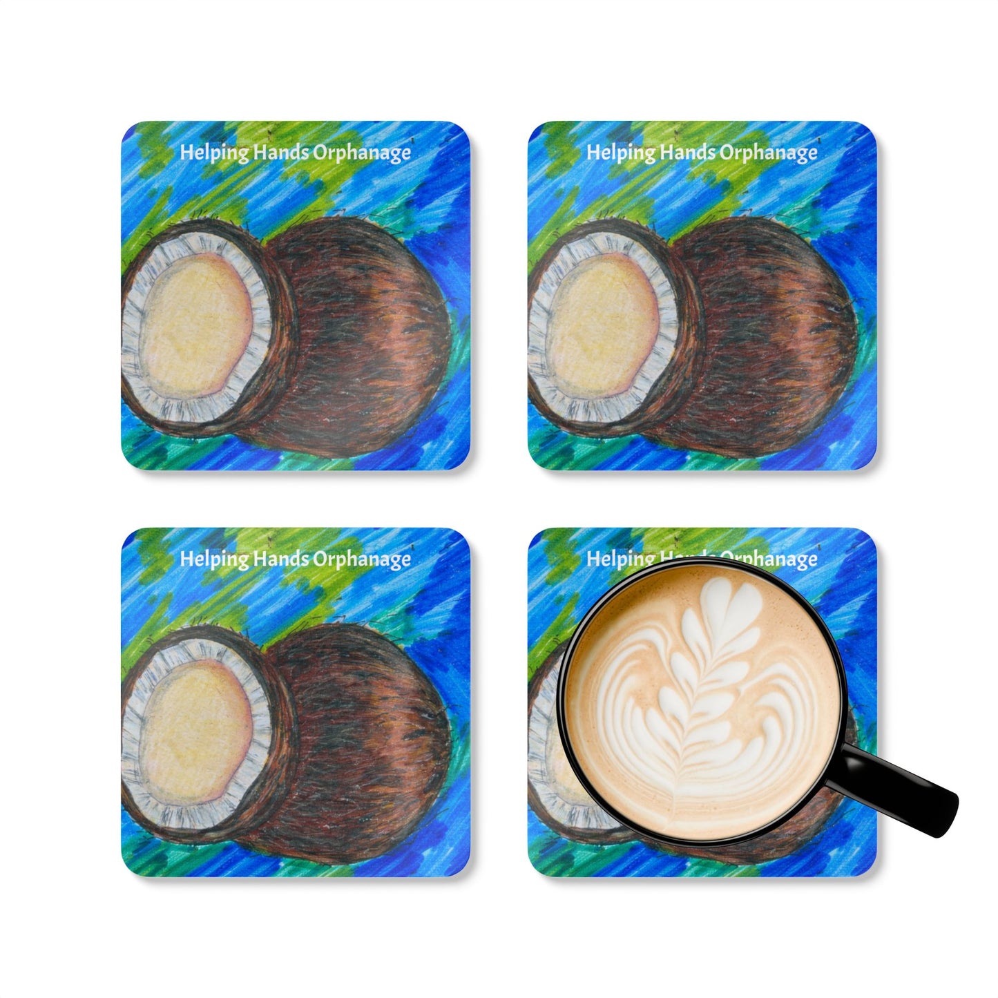 Coconut Art Cork Coaster Set – Helping Hands Orphanage