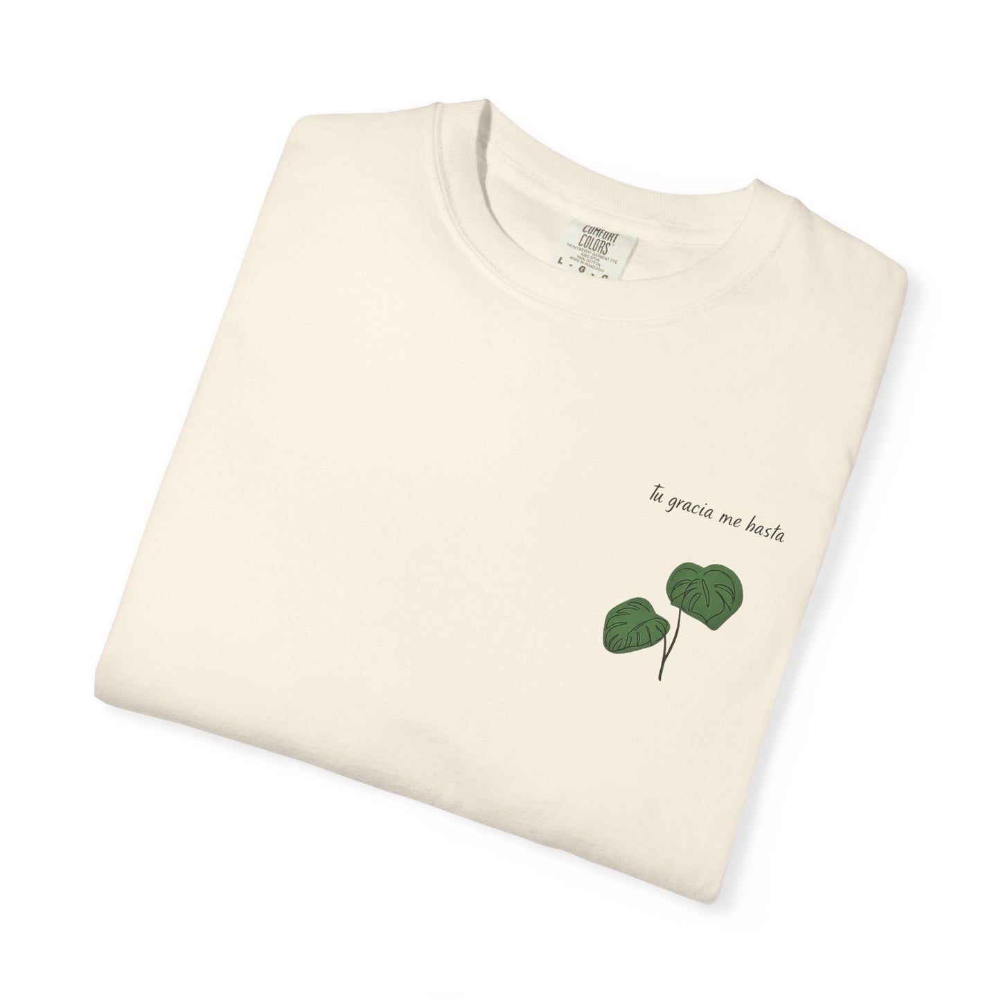 Monstera Leaf Tee — "tu gracia me basta" Spanish Plant Graphic T-Shirt by Ana