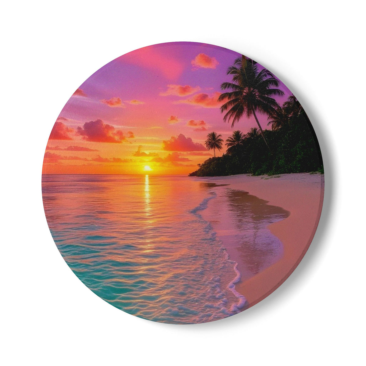 Tropical Sunset Ceramic Coaster with Palm Trees – Designed by Ezequiel