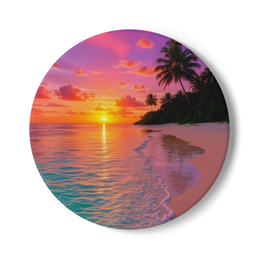 Tropical Sunset Ceramic Coaster with Palm Trees – Designed by Ezequiel