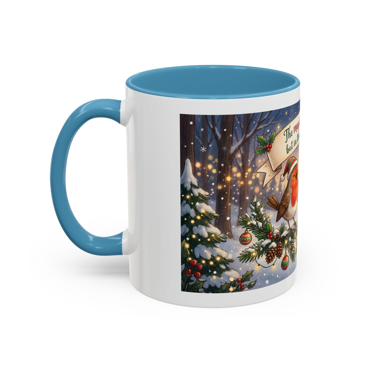 Cozy Christmas Ceramic Mug – Winter Cabin & Cardinal Holiday Coffee Cup | Helping Hands Orphanage – Designed by Osnel
