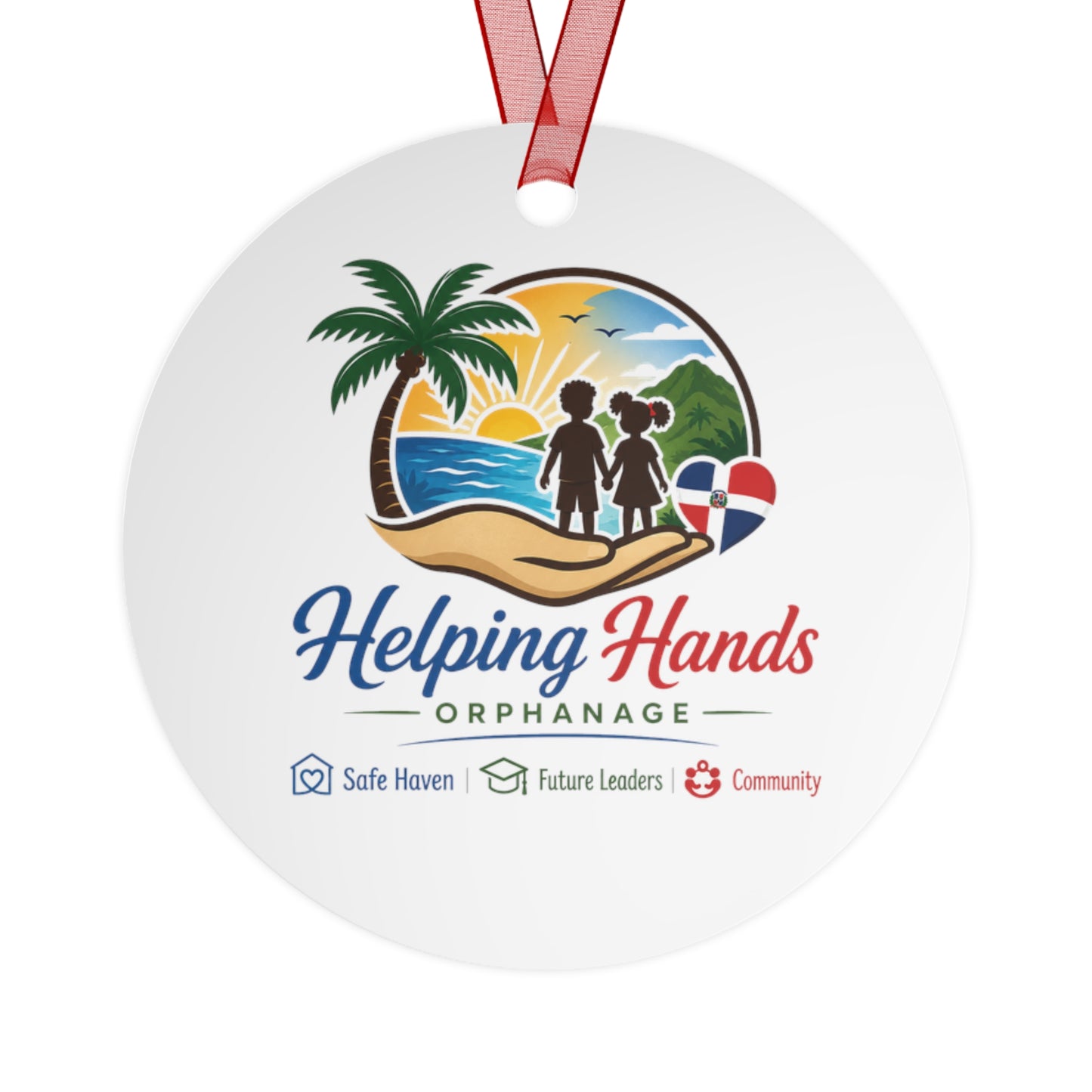 Tropical Christmas Ornament Dominican Island Scene Santa Sleigh Caribbean Waters Design Beach Village Holiday Decoration Palm Trees Turquoise Ocean View Dominican Republic Flag Ornament Cultural Christmas Gift Unique Coastal Decor Festive