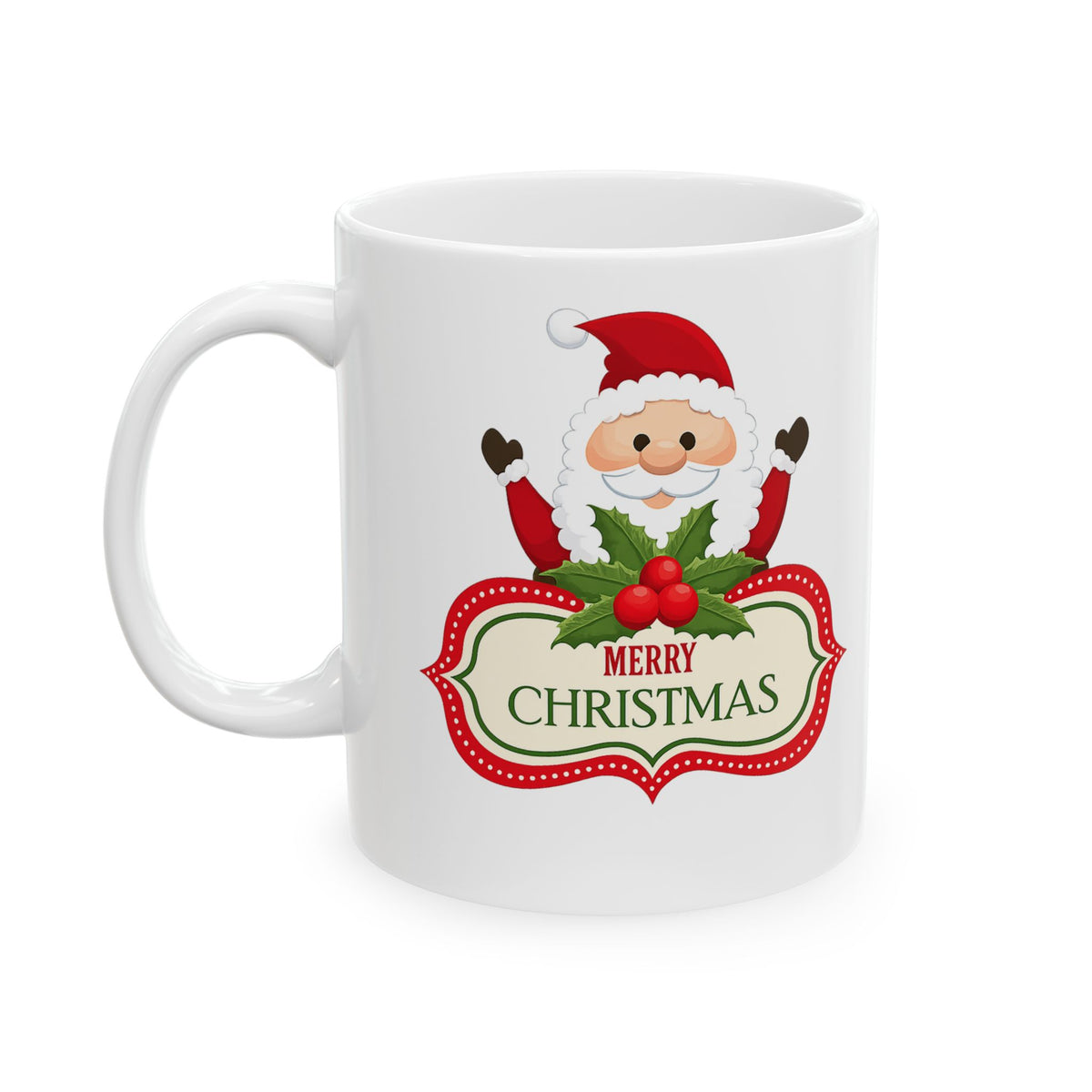 Christmas Santa Mug – Green Snowflake Holiday Coffee Cup | Helping Hands Orphanage – Designed by Osnel