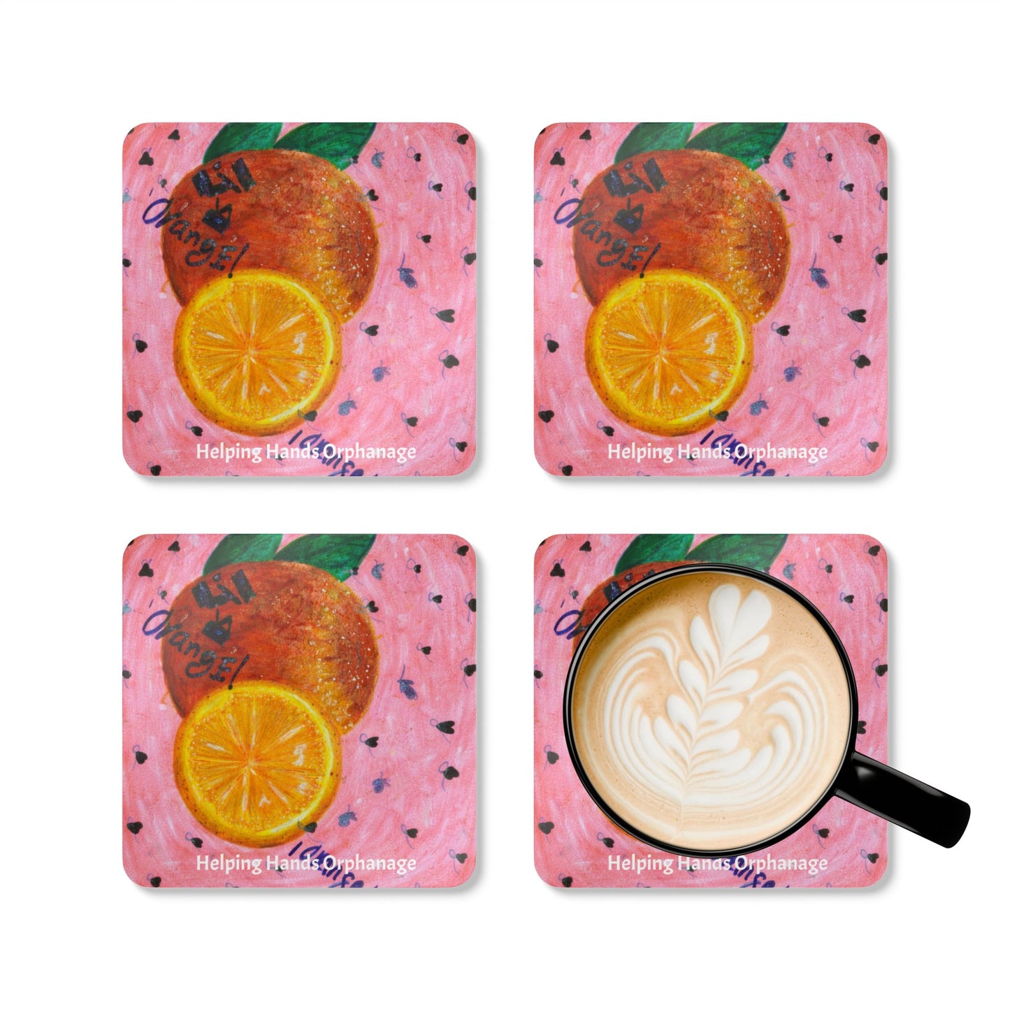 Orange Design Cork Coaster Set — Helping Hands Orphanage