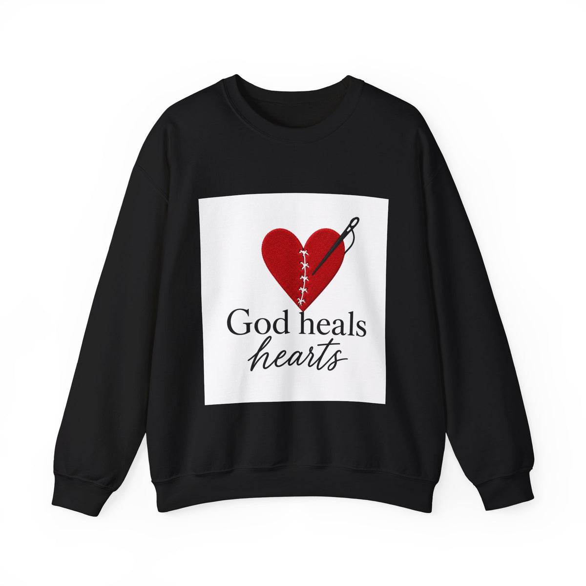 God Heals Hearts Crewneck Sweatshirt – Designed by Maxo