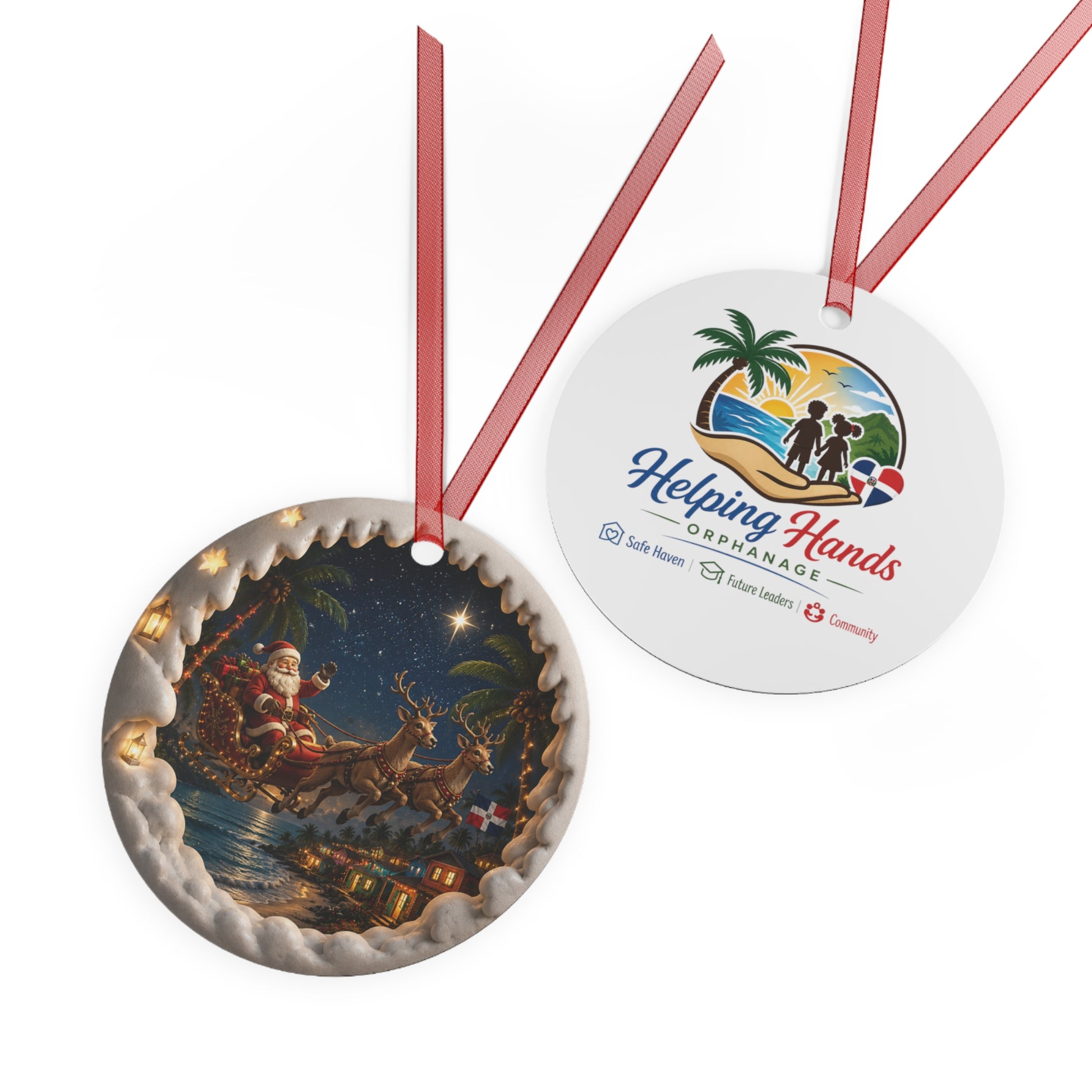 Dominican Republic Gift Christmas Ornament Santa Over Caribbean Sea Tropical Island Holiday Decor Beach Scene Palm Trees Coastal Village Lights Turquoise Waters Design Cultural Decoration Unique Tree Ornament Festive Dominican Flag Display
