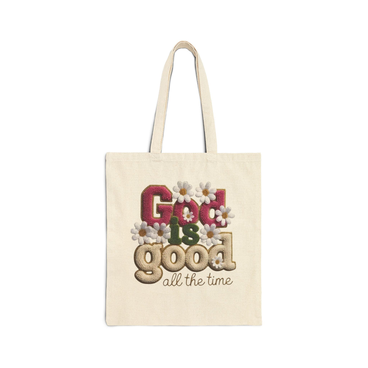 God Is Good All the Time Floral Cotton Canvas Tote Bag – Designed by Ezequiel