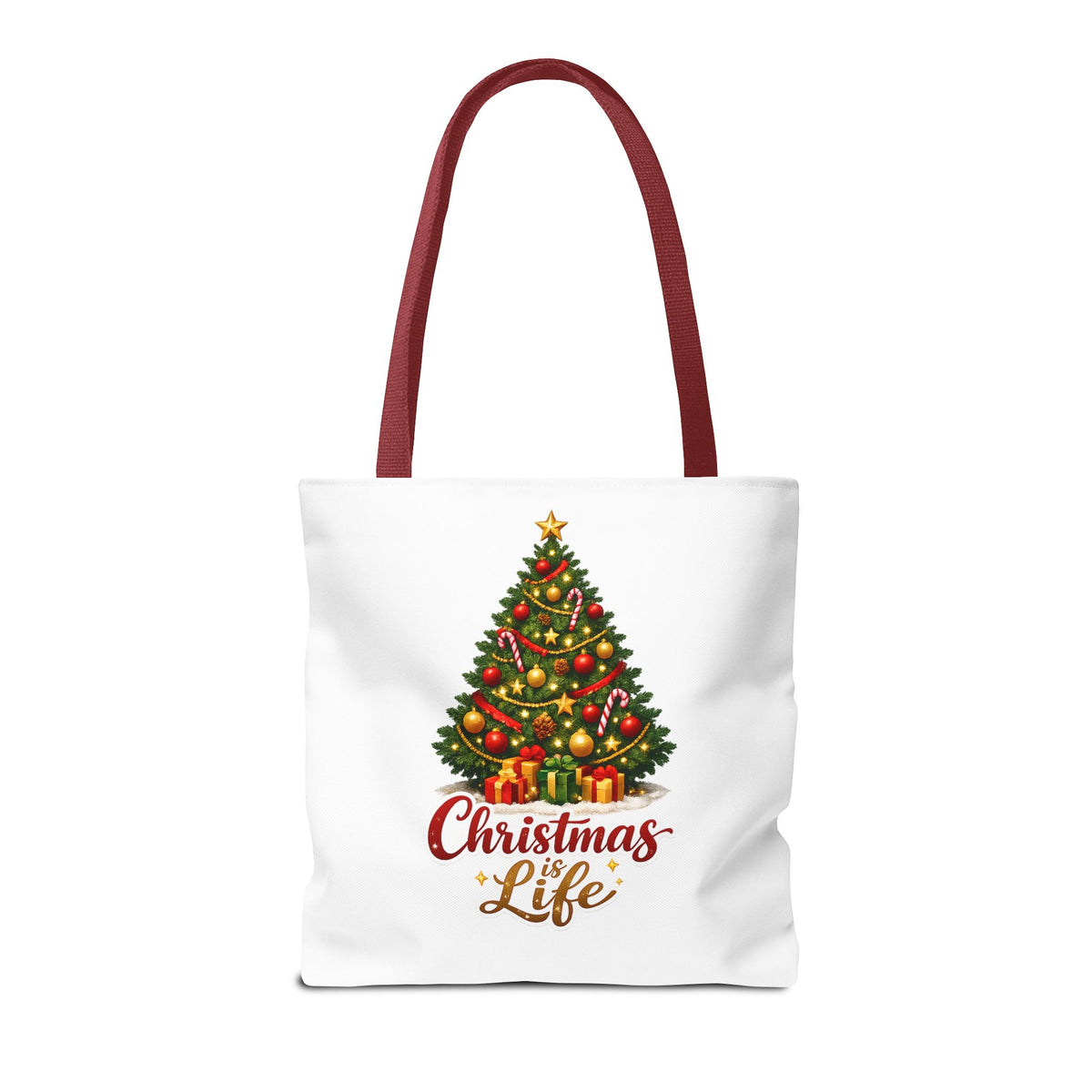 Christmas Is Life Tote Bag – Classic Christmas Tree Design by Osnel - need new photo 7.23.2026