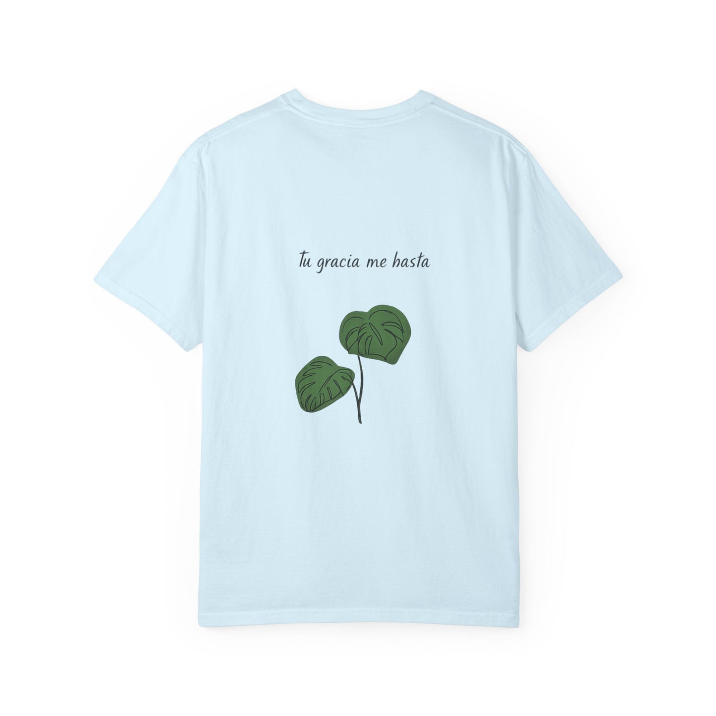 Monstera Leaf Tee — "tu gracia me basta" Spanish Plant Graphic T-Shirt by Ana