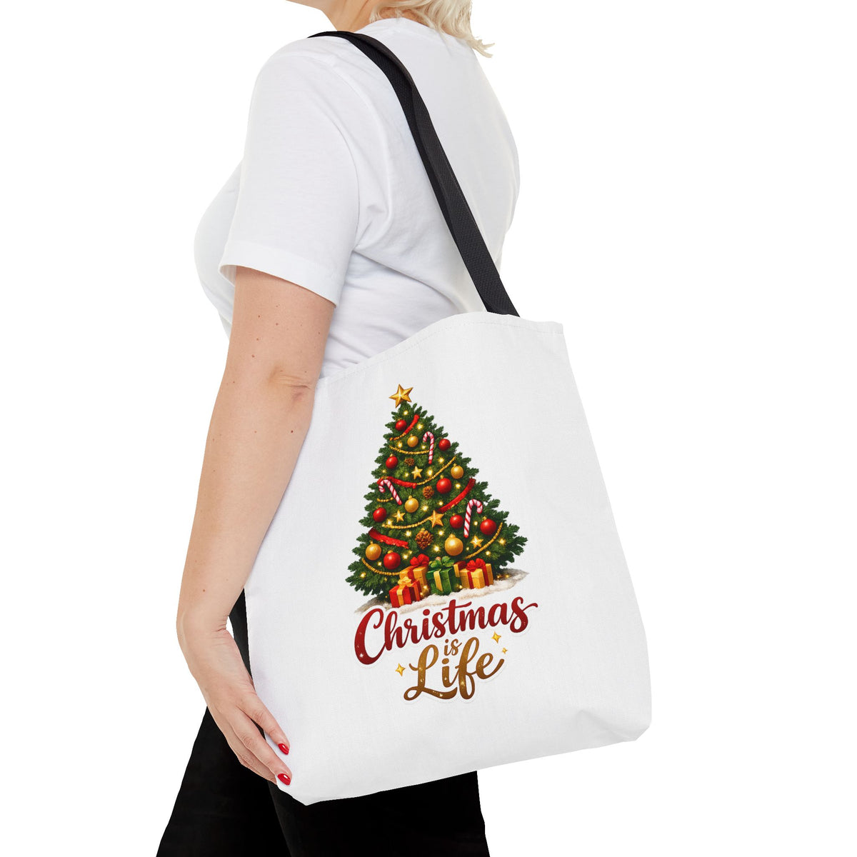 Christmas Is Life Tote Bag – Classic Christmas Tree Design by Osnel - need new photo 7.23.2026