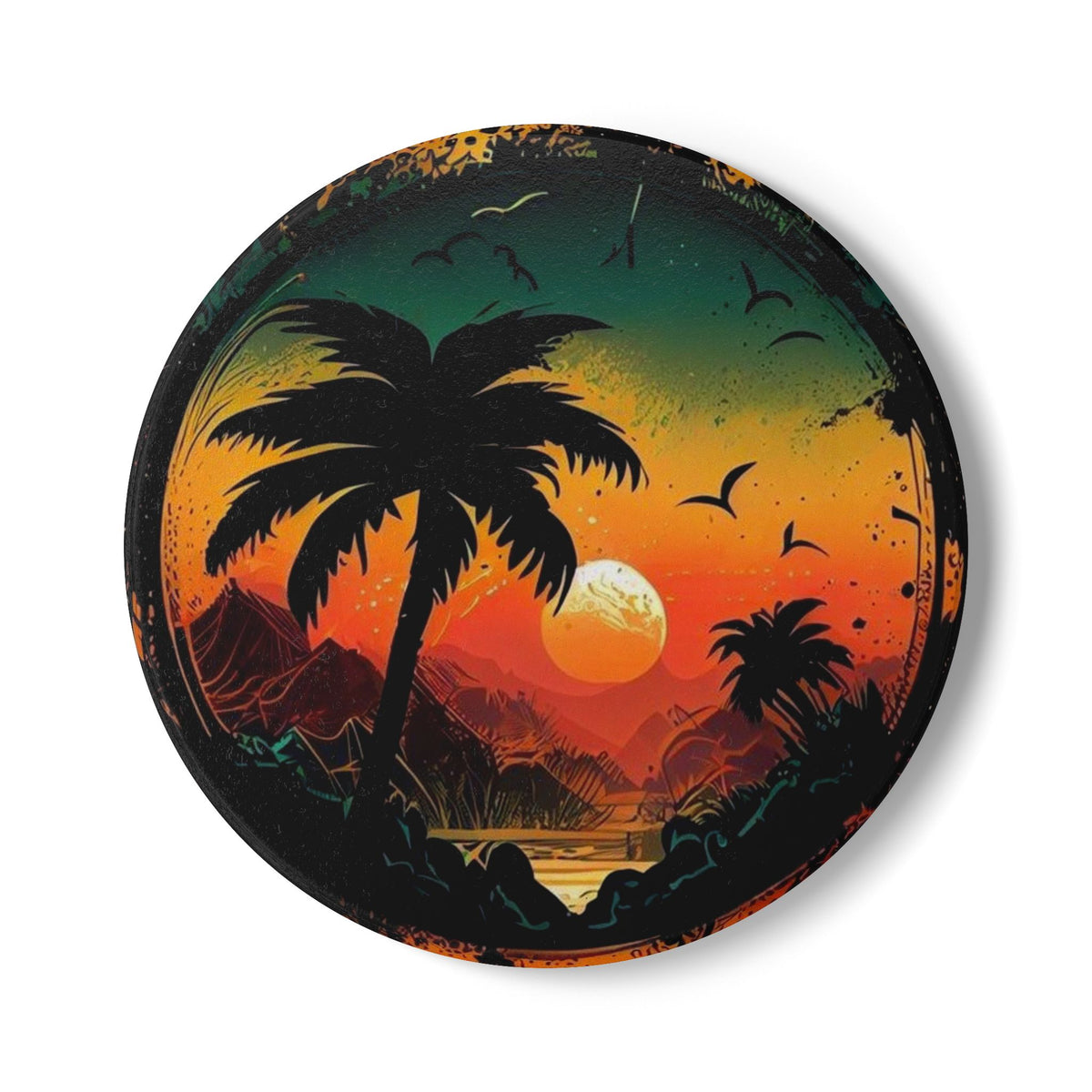 Tropical Sunset Palm Tree Ceramic Coaster – Designed by Ezequiel
