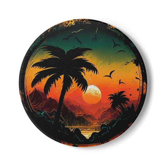 Tropical Sunset Palm Tree Ceramic Coaster – Designed by Ezequiel
