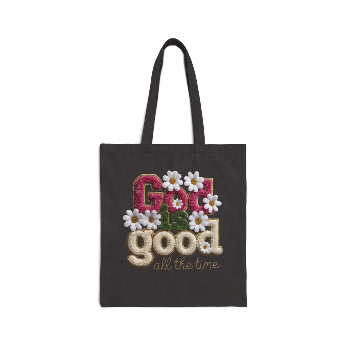God Is Good All the Time Floral Cotton Canvas Tote Bag – Designed by Ezequiel