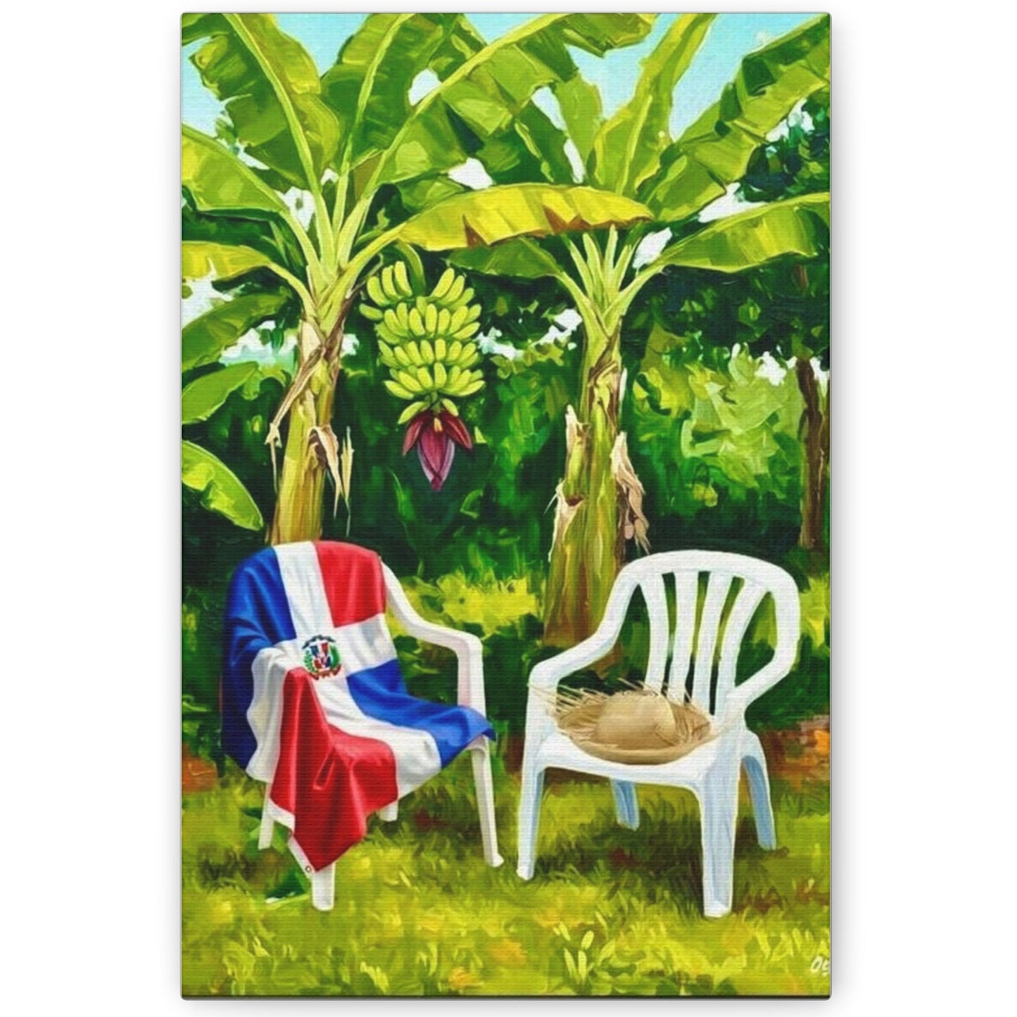 Two Chairs One Welcome Inspirational Canvas Print – Christian Home Decor by Bioff