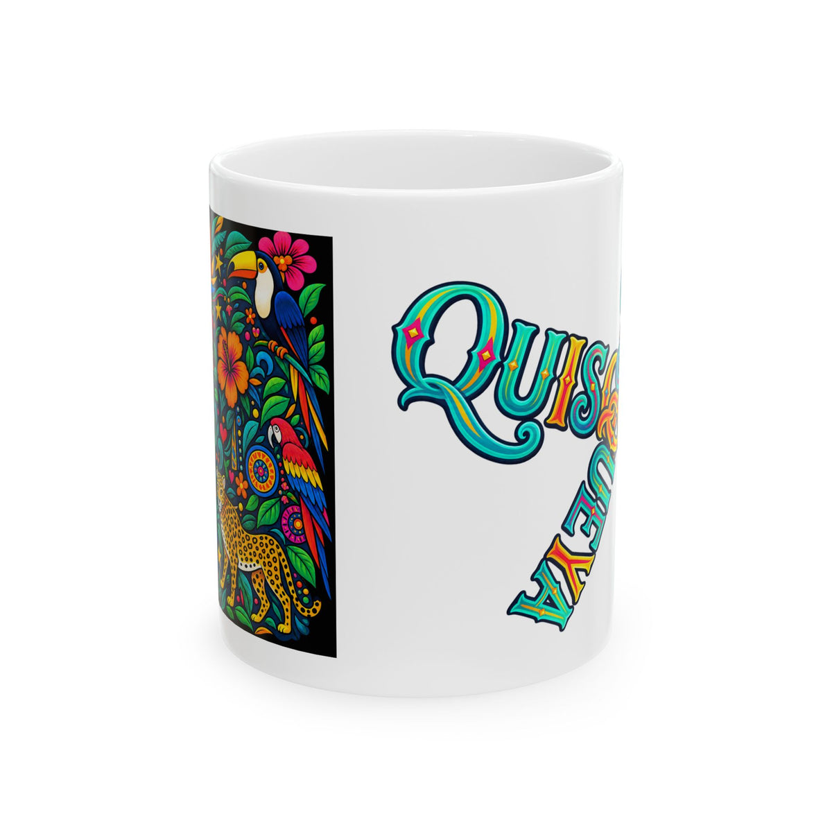 Colorful Folk Art Ceramic Mug – Toucan & Floral Coffee Cup | Helping Hands Orphanage – Designed by Osnel