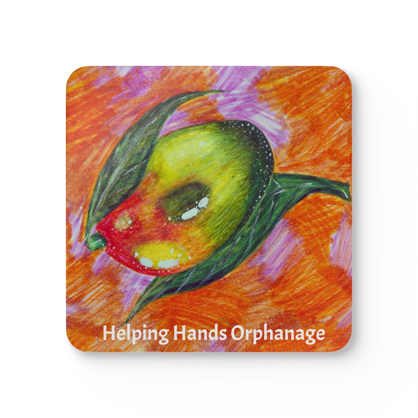 Cork Coaster Set — Colorful Mango Art with "Helping Hands Orphanage"