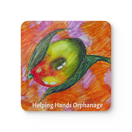 Cork Coaster Set — Colorful Mango Art with "Helping Hands Orphanage"