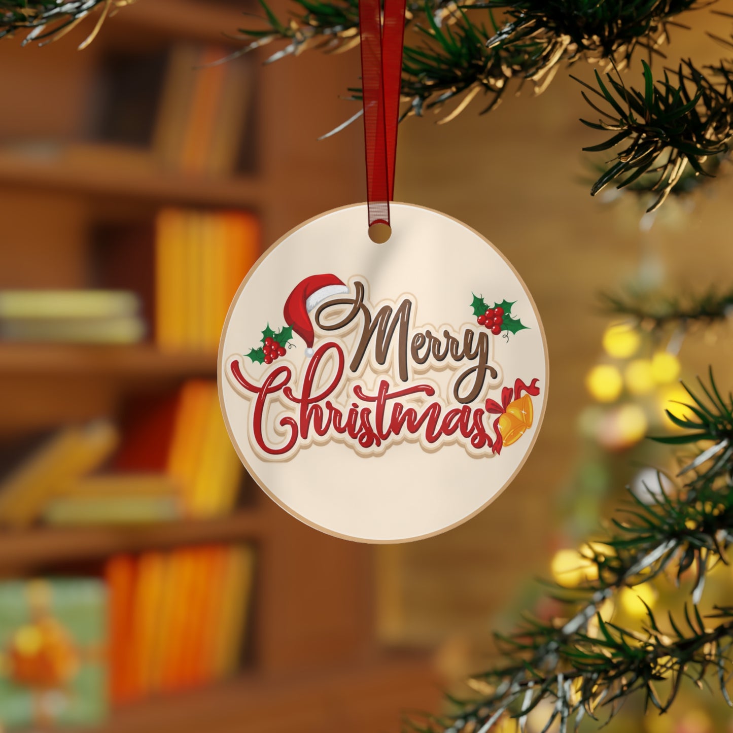 Metal Ornament — "Merry Christmas" Holiday Tree Decoration designed by Ana