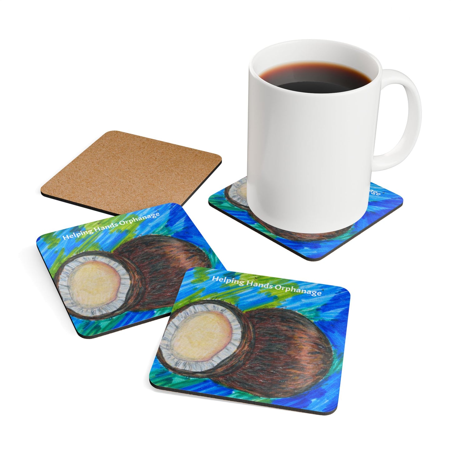 Coconut Art Cork Coaster Set – Helping Hands Orphanage