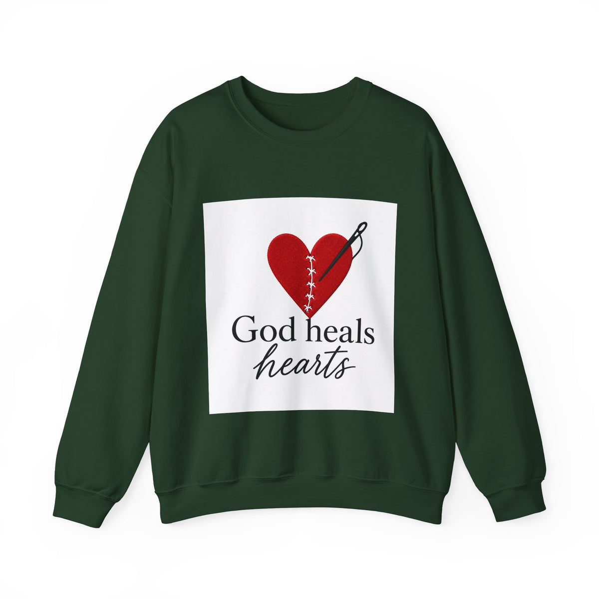 God Heals Hearts Crewneck Sweatshirt – Designed by Maxo