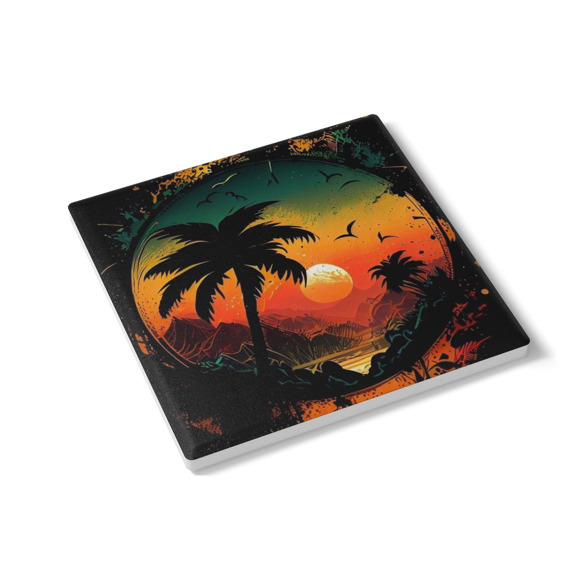 Tropical Sunset Palm Tree Ceramic Coaster – Designed by Ezequiel