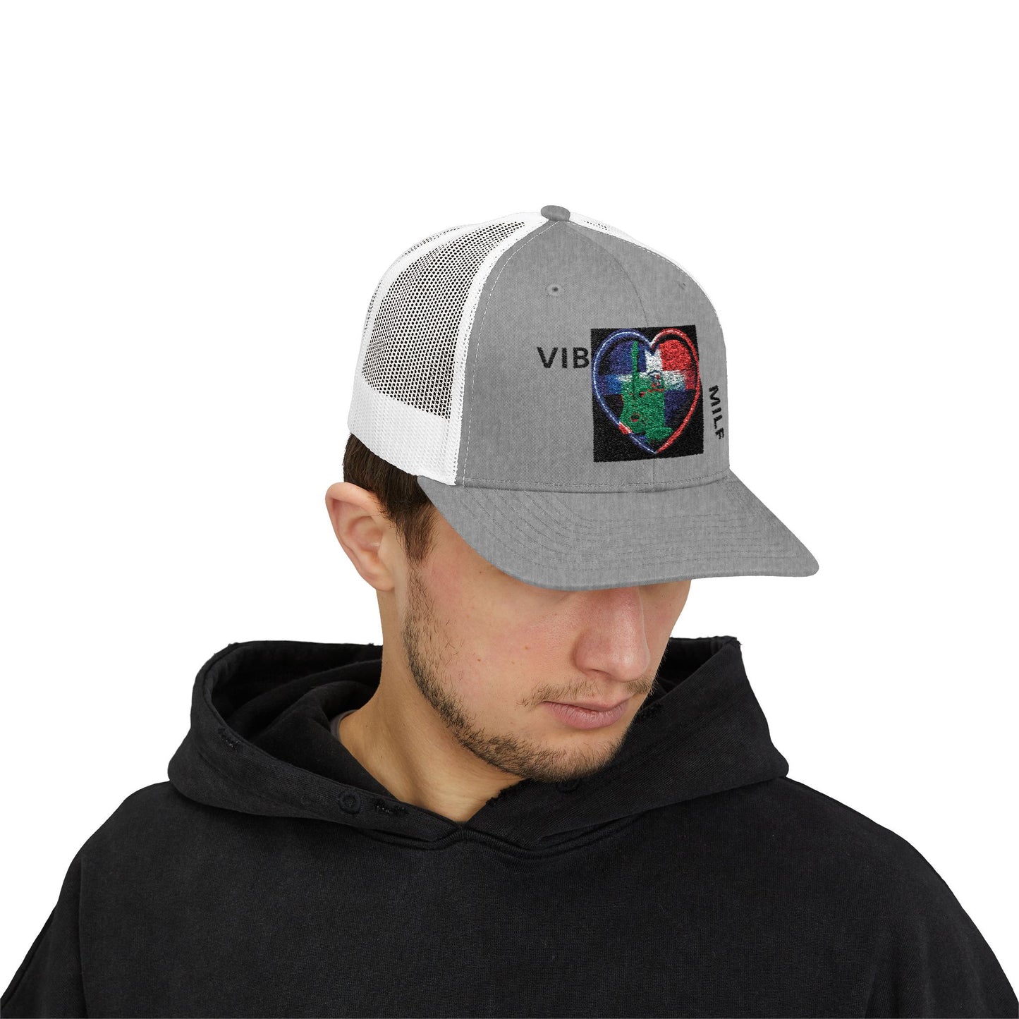 Dominican Flag Trucker Cap - Distressed Crest Snapback Hat designed by Osnel