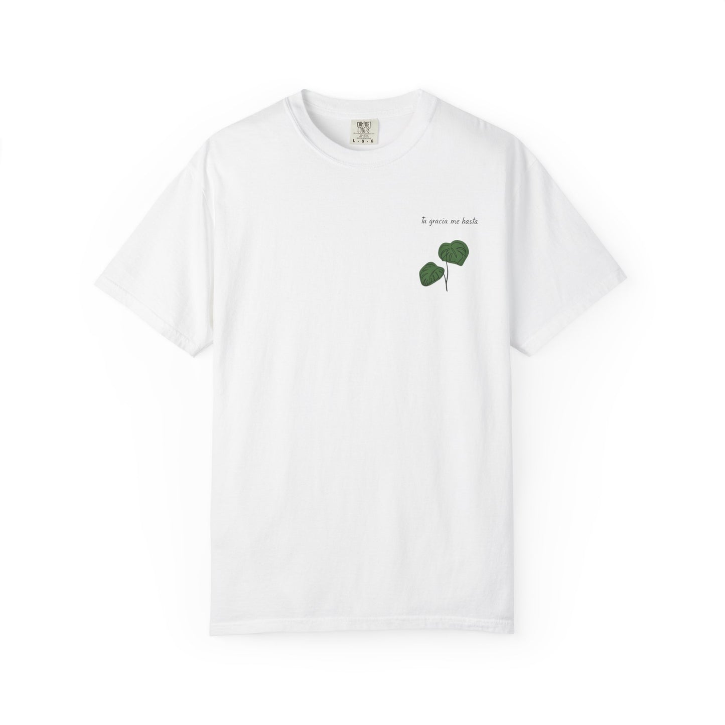 Monstera Leaf Tee — "tu gracia me basta" Spanish Plant Graphic T-Shirt by Ana