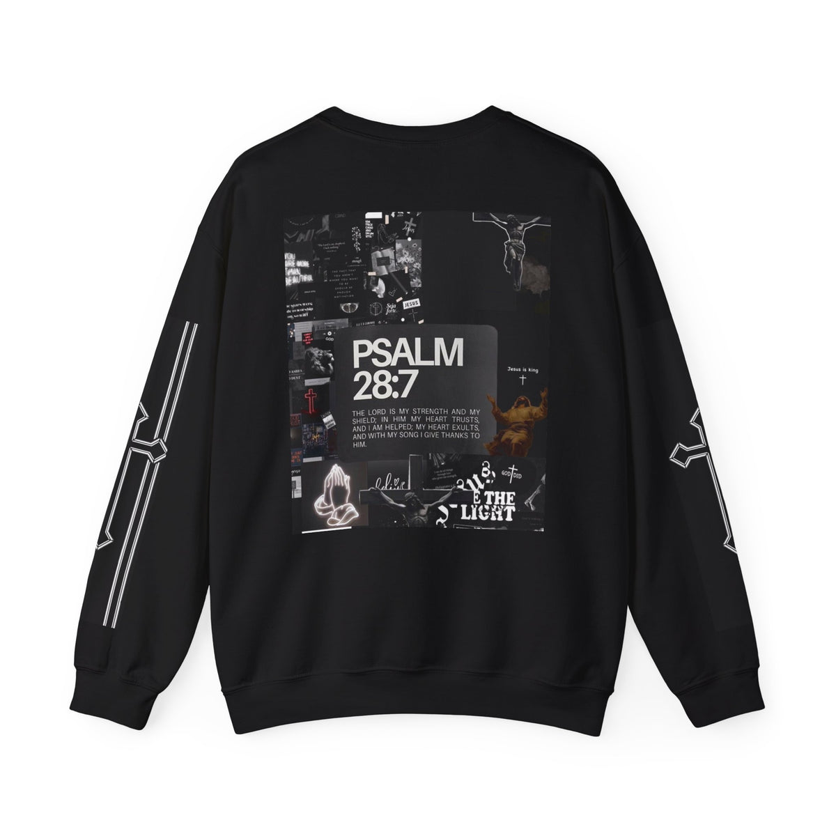 GOD Is Good Christian Crewneck Sweatshirt with Psalm 28:7 Design – Designed by Tony