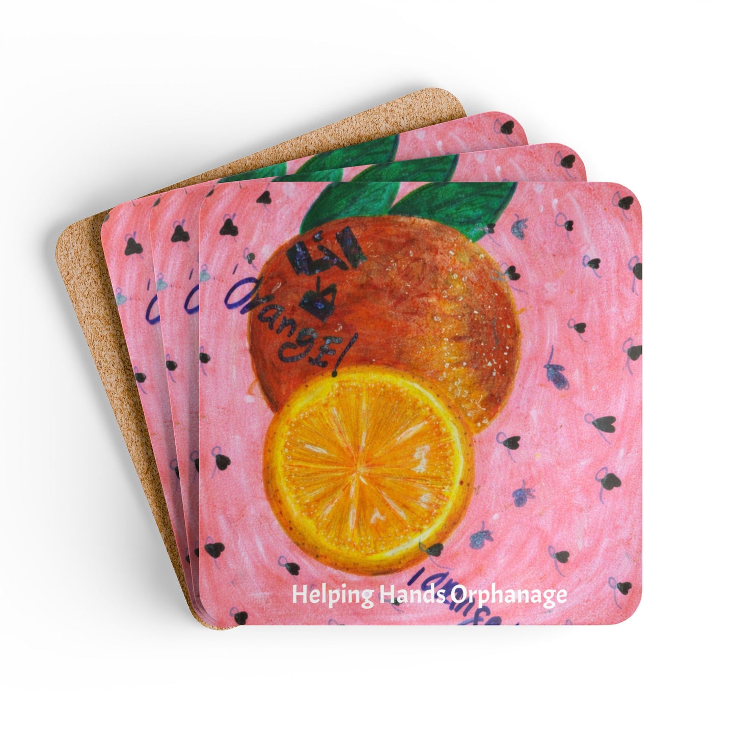 Orange Design Cork Coaster Set — Helping Hands Orphanage