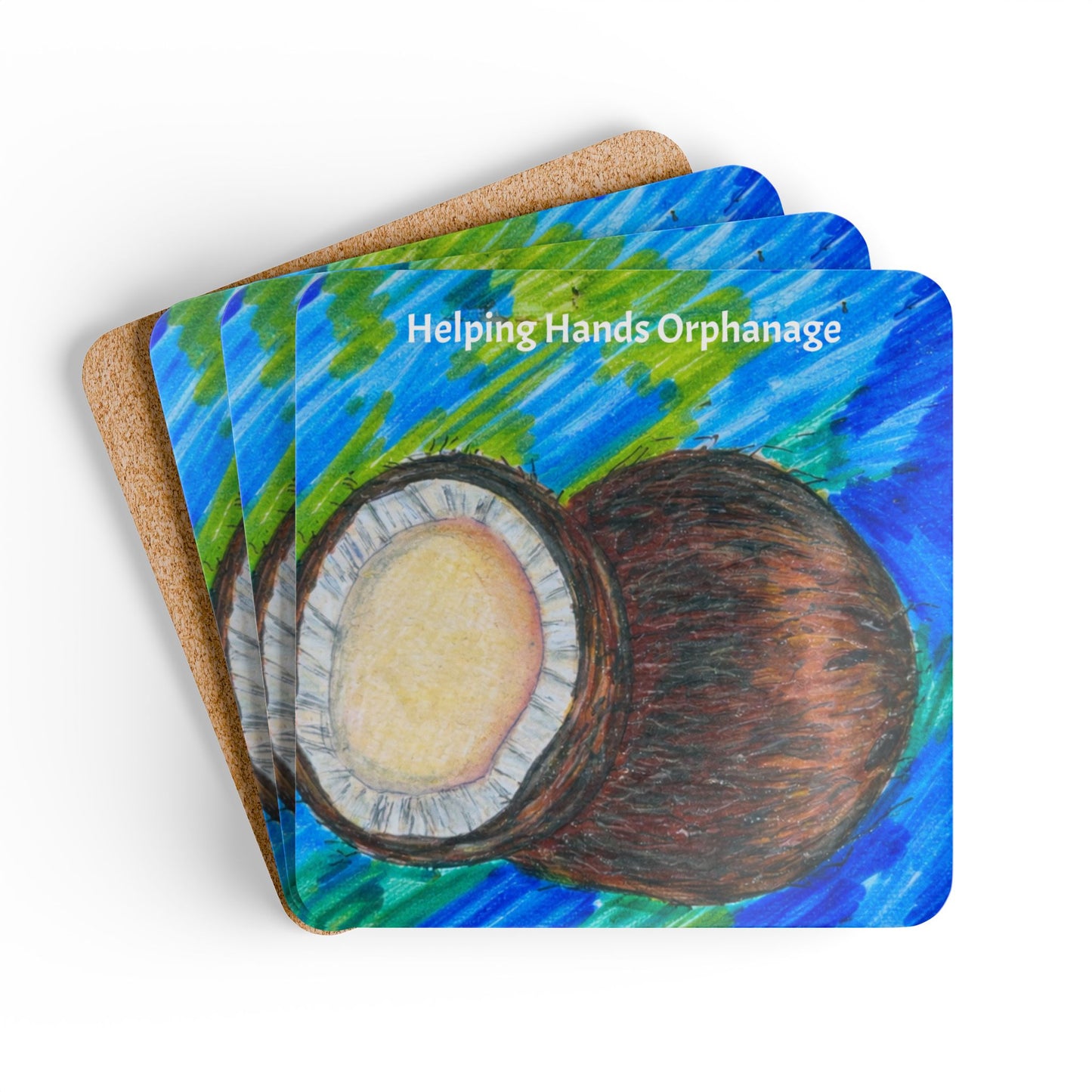 Coconut Art Cork Coaster Set – Helping Hands Orphanage