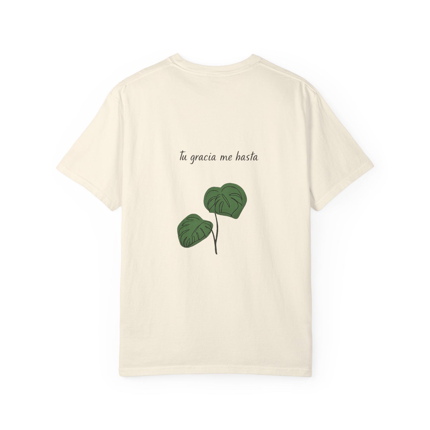 Monstera Leaf Tee — "tu gracia me basta" Spanish Plant Graphic T-Shirt by Ana