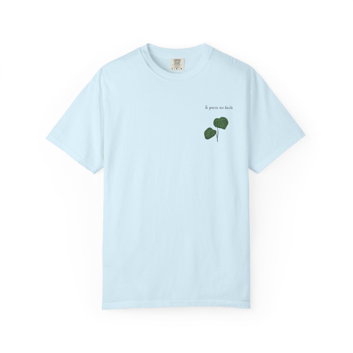 Monstera Leaf Tee — "tu gracia me basta" Spanish Plant Graphic T-Shirt by Ana