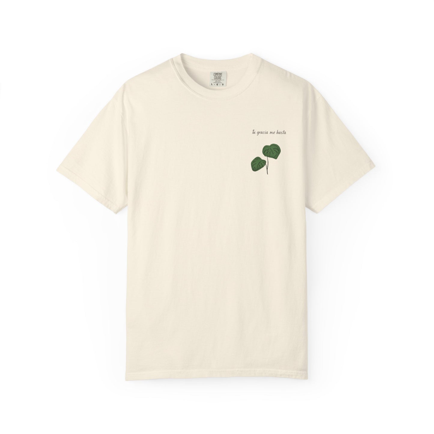 Monstera Leaf Tee — "tu gracia me basta" Spanish Plant Graphic T-Shirt by Ana