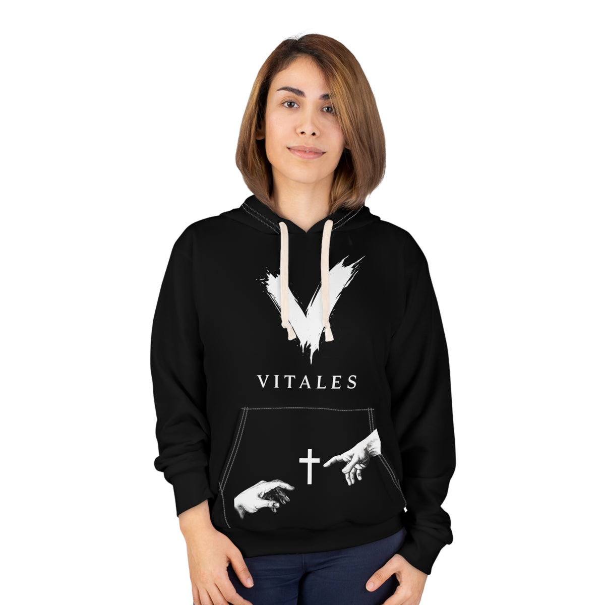 Christian Black All-Over Hoodie with Crosses and “I Am a Child of God” – Designed by Tony