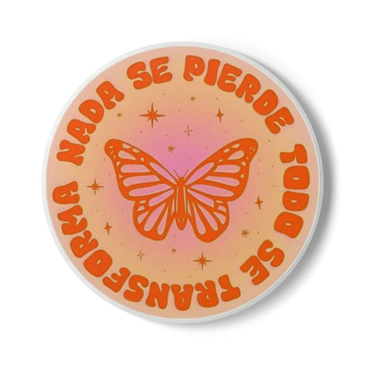 Butterfly Ceramic Coaster with Spanish Quote “Nada Se Pierde, Todo Se Transforma” – Designed by Lorenzo