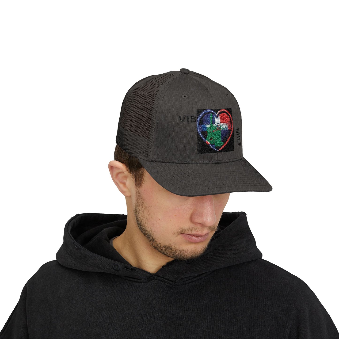 Dominican Flag Trucker Cap - Distressed Crest Snapback Hat designed by Osnel