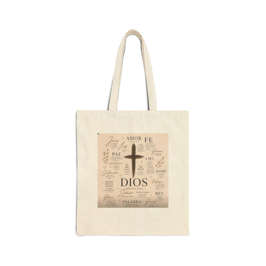 Spanish Faith Cross Cotton Canvas Tote Bag with DIOS Design – Designed by Albert