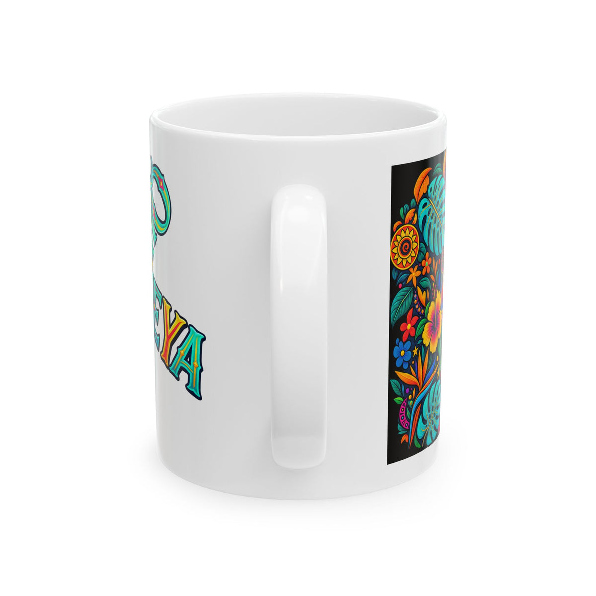 Colorful Folk Art Ceramic Mug – Toucan & Floral Coffee Cup | Helping Hands Orphanage – Designed by Osnel