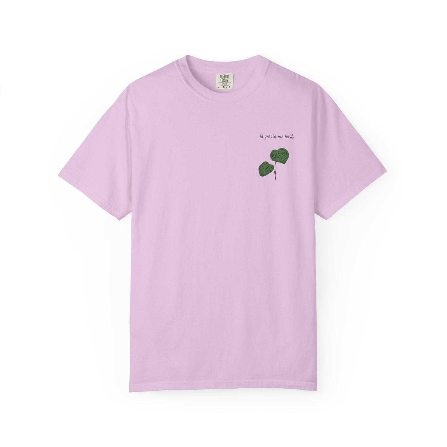 Monstera Leaf Tee — "tu gracia me basta" Spanish Plant Graphic T-Shirt by Ana