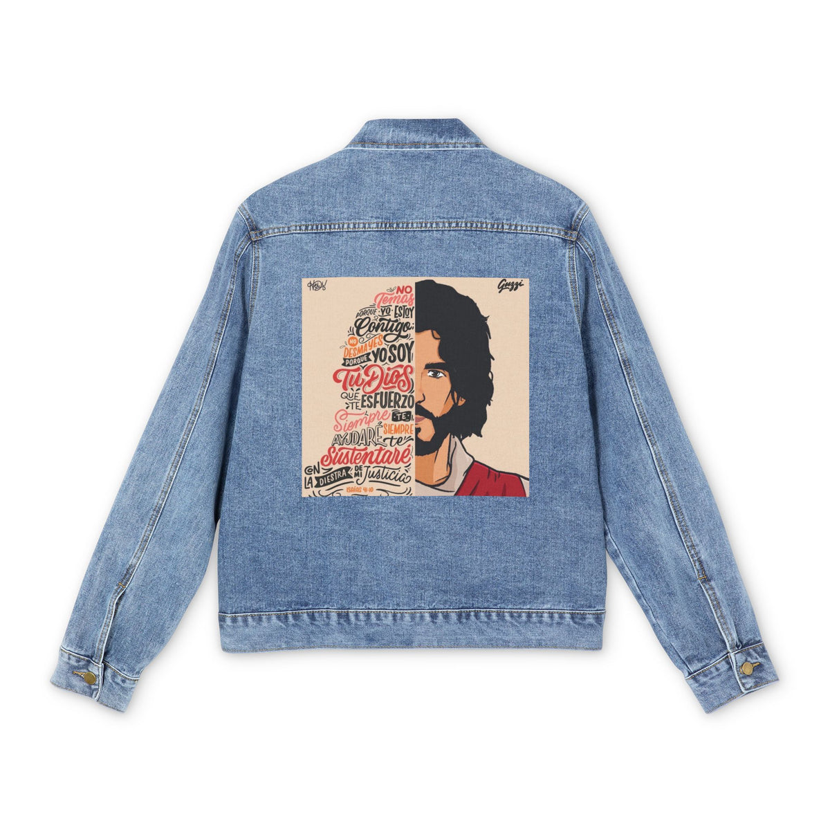 Faith-Inspired Spanish Scripture Graphic Denim Jacket – Designed by Samuel