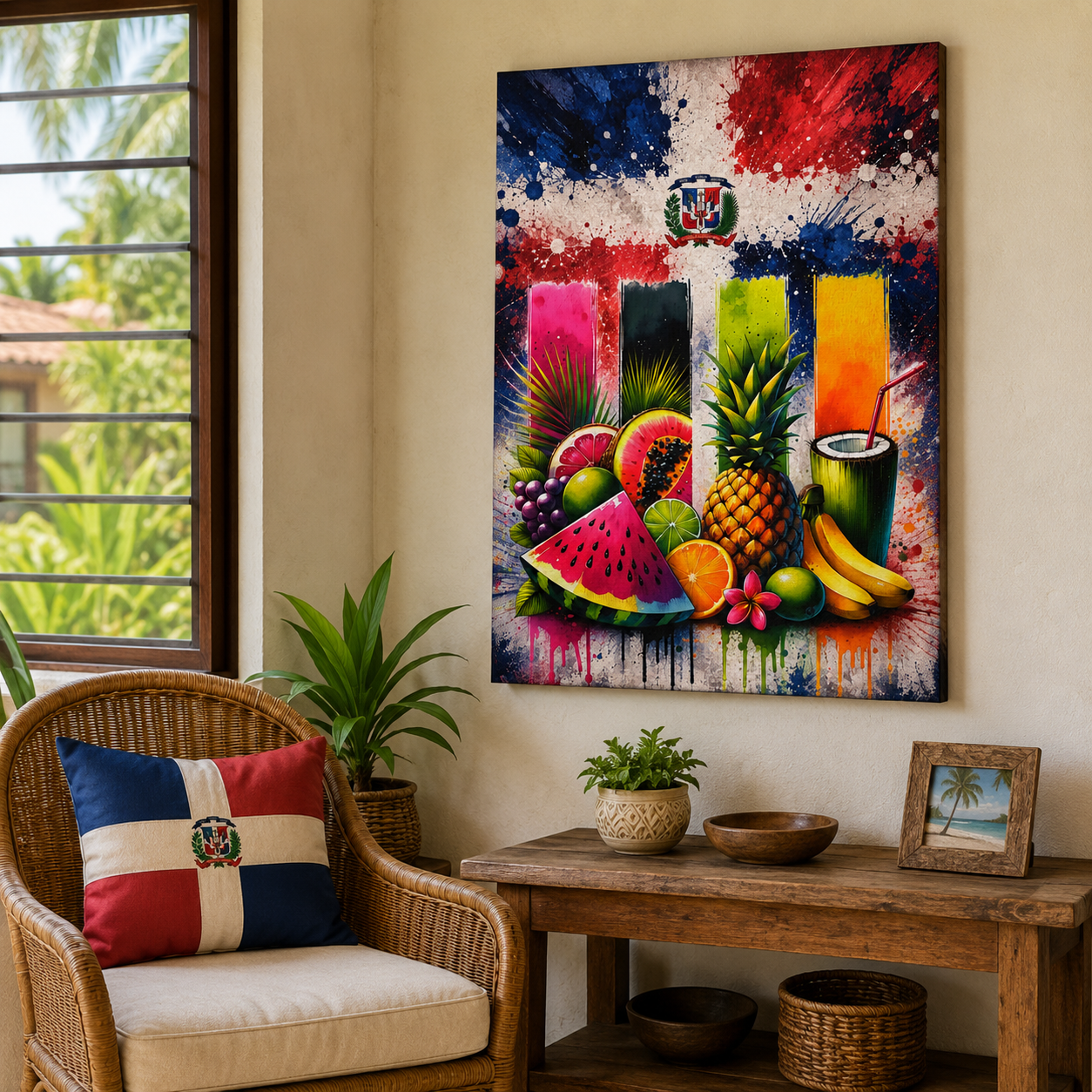 Dominican Market Life Canvas Print – Colorful Caribbean Wall Art by Bioff