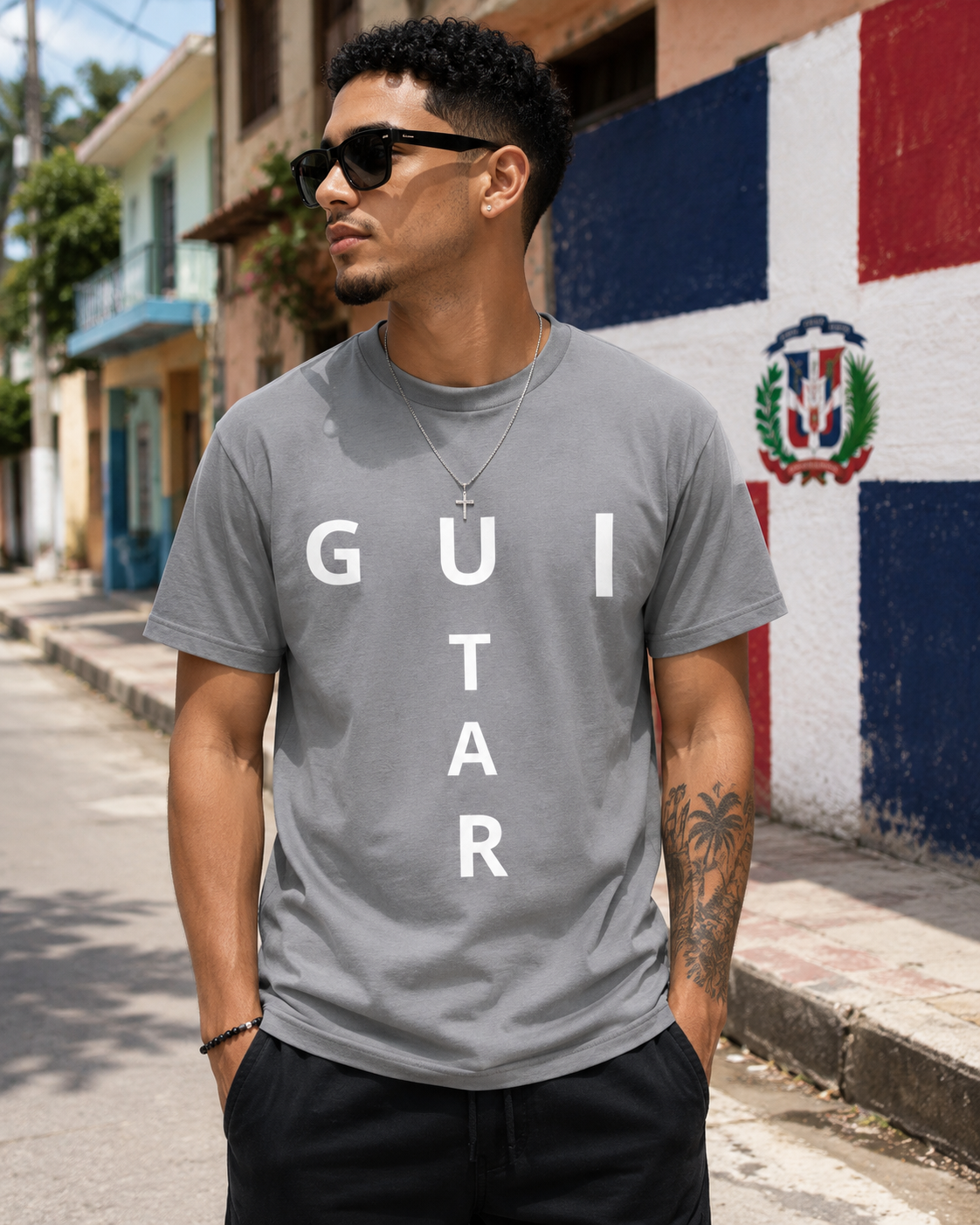 Retro Cat Playing Electric Guitar Graphic Tee - Designed by Osnel