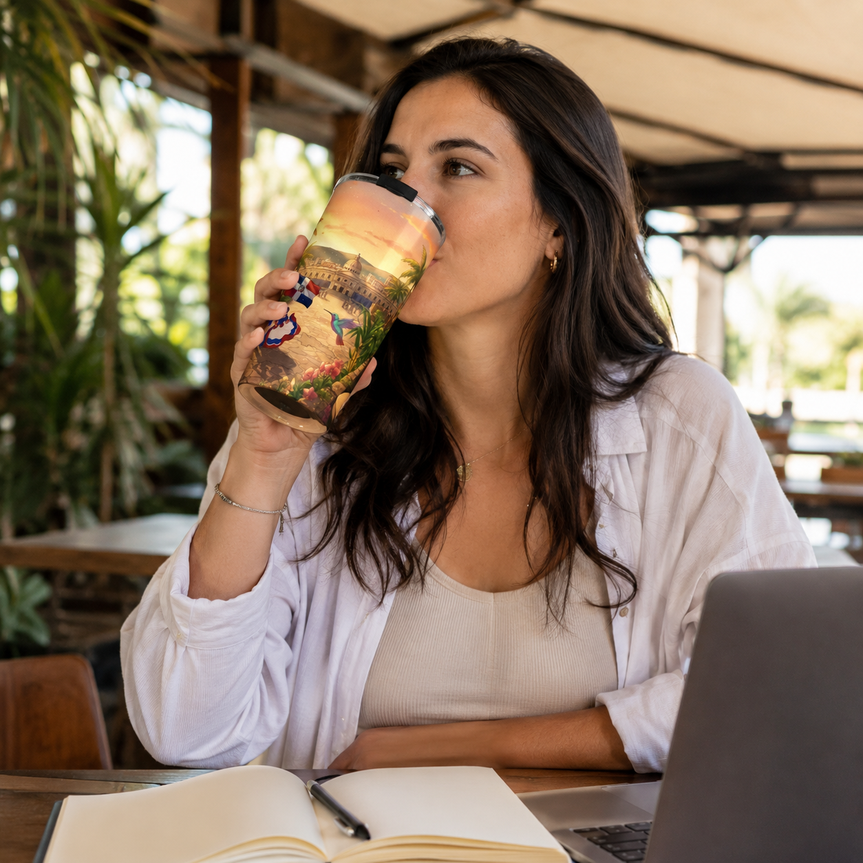 Dominican Republic 20 oz Insulated Tumbler with Tropical Artwork – Designed by Roberto