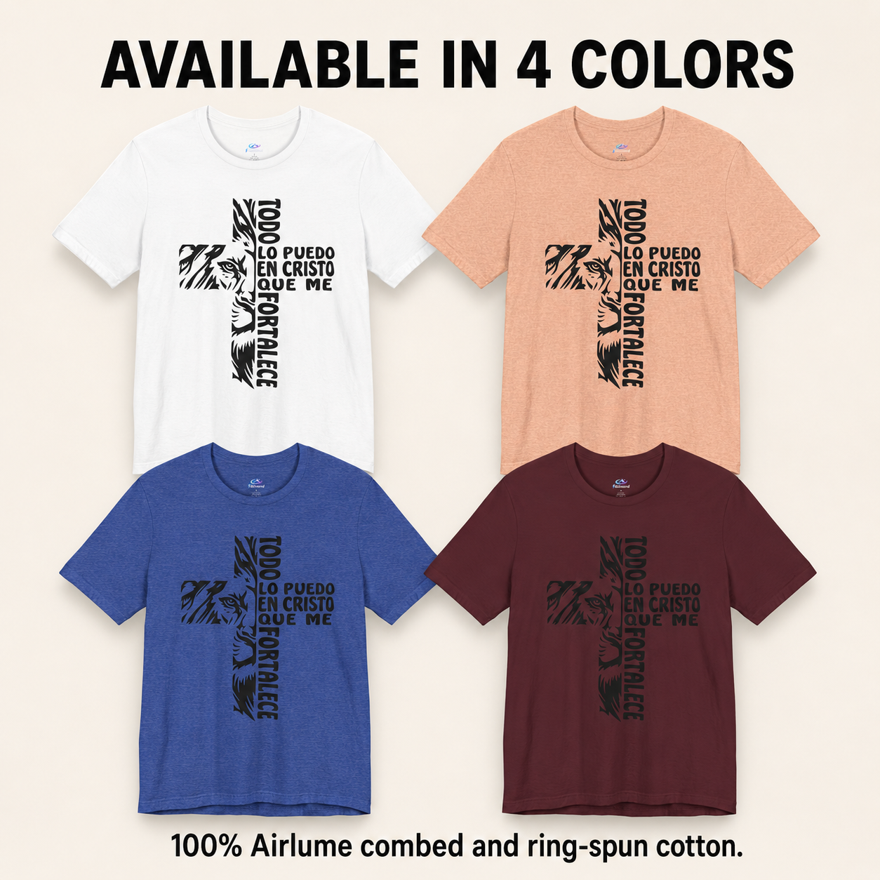 Spanish Faith Cross T-Shirt – Todo Lo Puedo en Cristo que Me Fortalece – Designed by Wilson Fritzmond